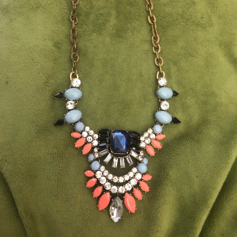 Chic Blue and Coral J Crew Statement Necklace